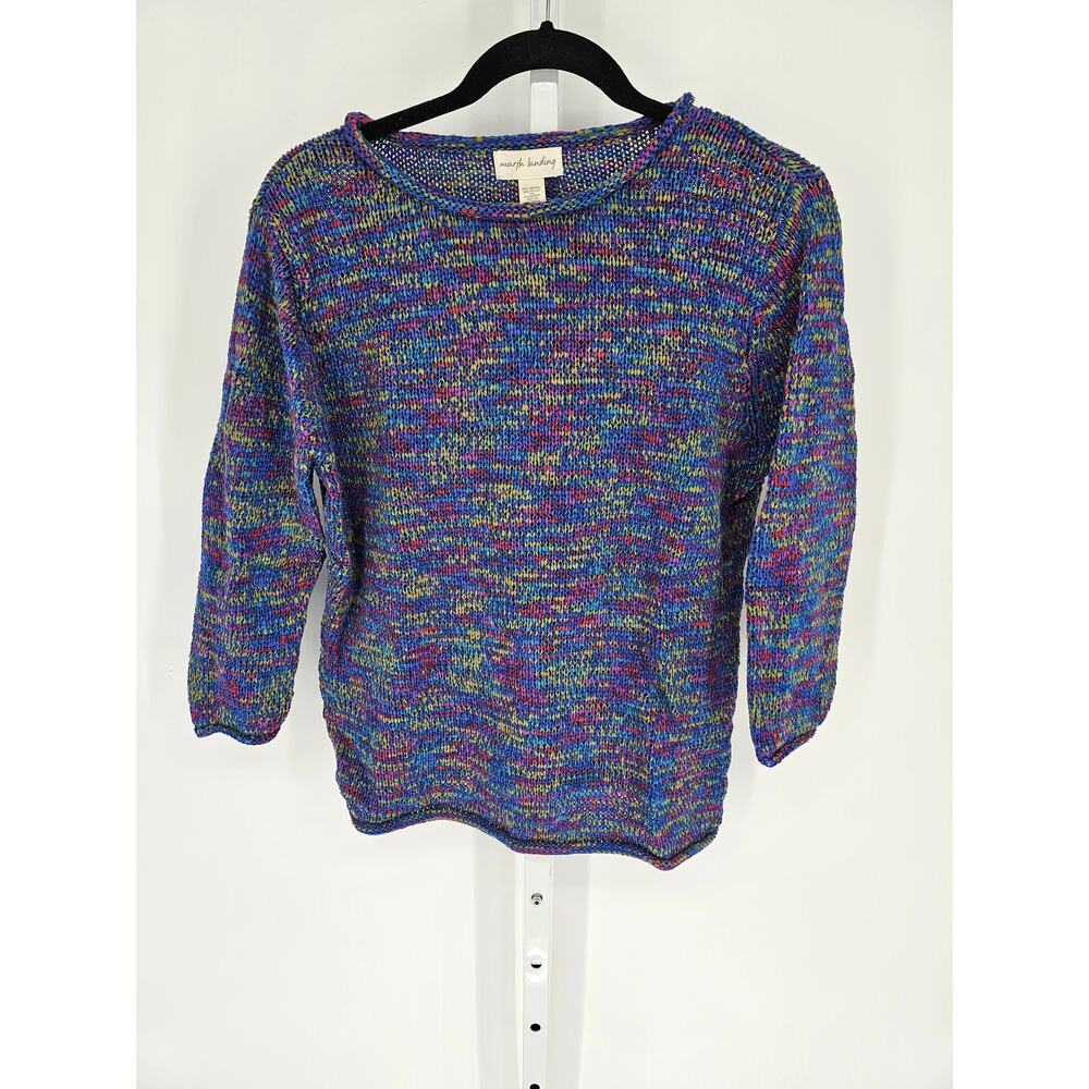 Marsh Landing Multicolored Cotton Blend Variegated Boat-Neck Sweater Size M